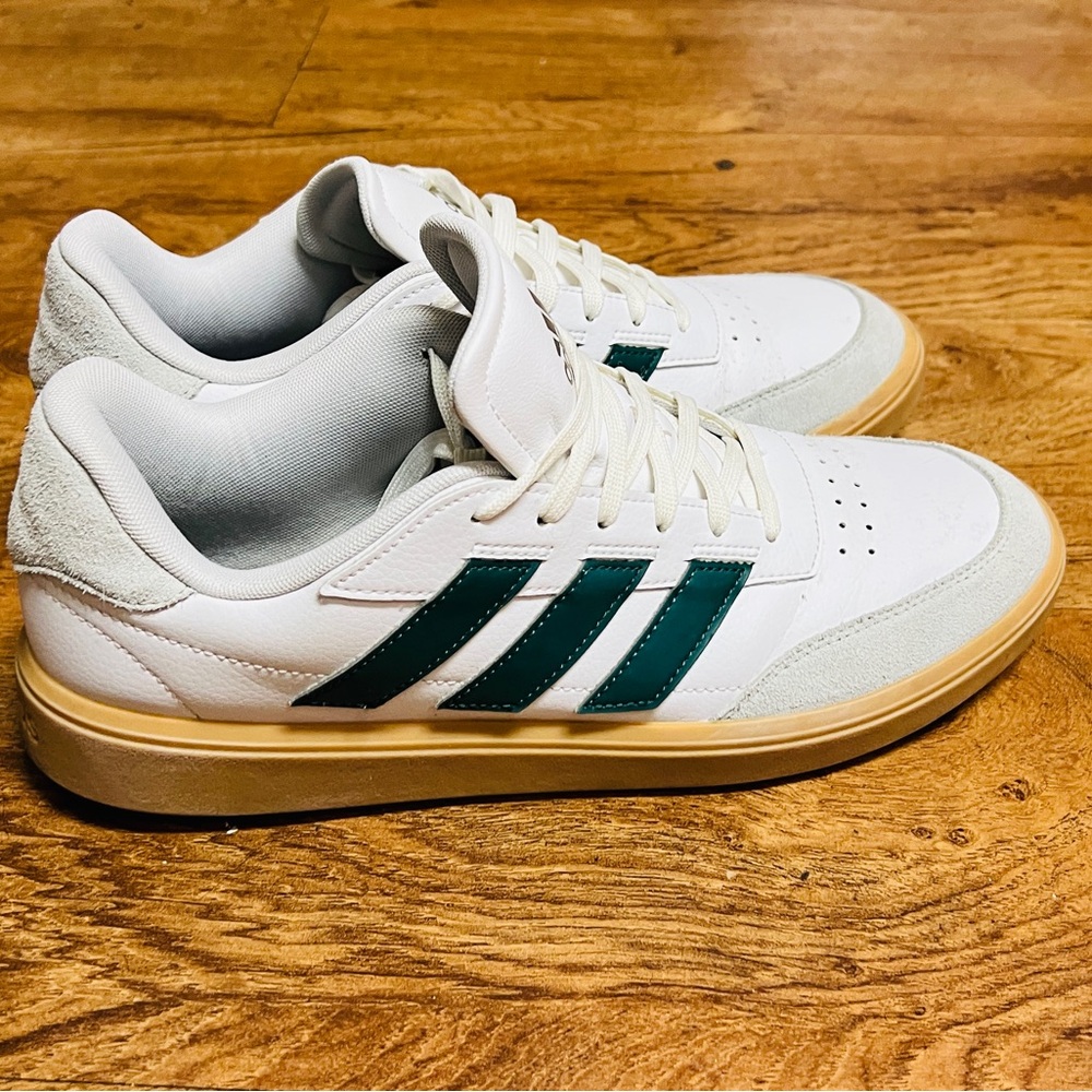 Adidas Men's White and Dark Green Sneakers